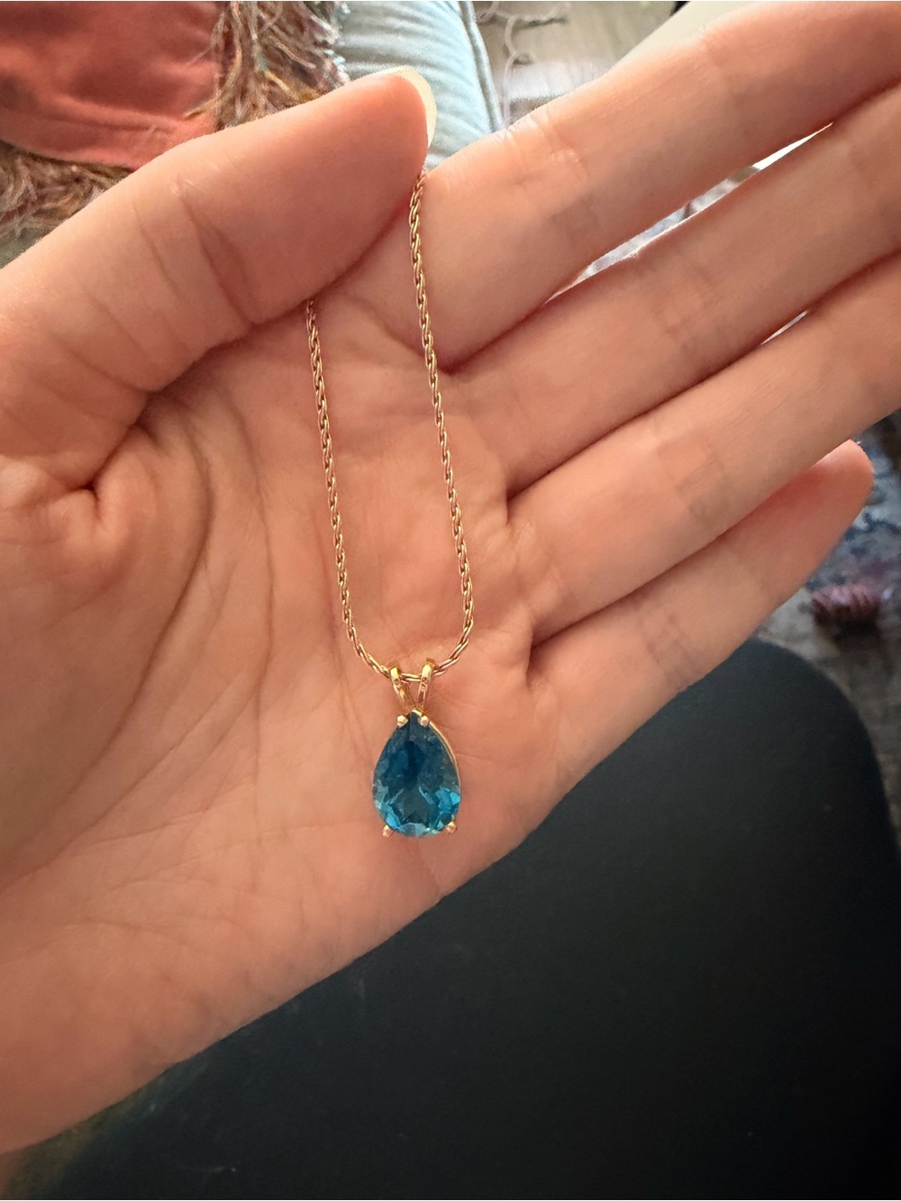 14k gold blue topaz pendant